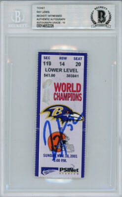 Ray Lewis Autographed/Signed 11/18/2001 vs Browns Ticket Beckett Slab