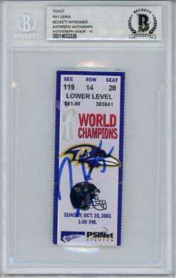 Ray Lewis Signed Baltimore Ravens Ticket 10/28/01 vs Jaguars BAS Slab