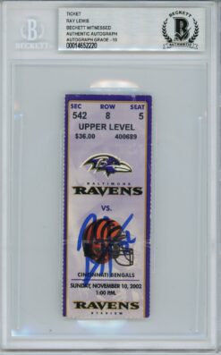 Ray Lewis Signed Baltimore Ravens Ticket 11/10/02 vs Bengals BAS Slab