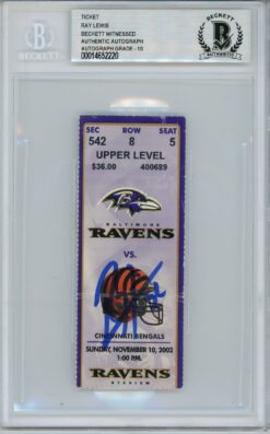 Ray Lewis Signed Baltimore Ravens Ticket 11/10/02 vs Bengals BAS Slab 