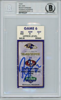 Ray Lewis Signed Baltimore Ravens Ticket 11/30/03 vs 49ers BAS Slab