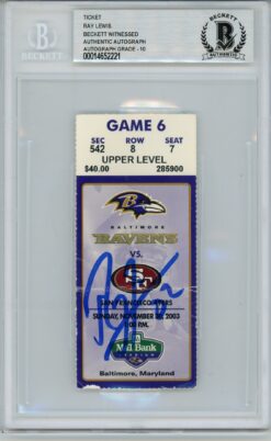 Ray Lewis Signed Baltimore Ravens Ticket 11/30/03 vs 49ers BAS Slab 