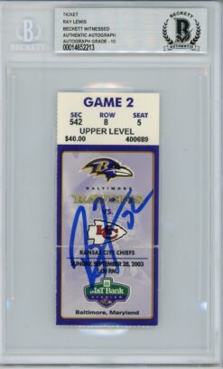 Ray Lewis Signed Baltimore Ravens Ticket 09/28/03 vs Chiefs BAS Slab