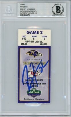 Ray Lewis Signed Baltimore Ravens Ticket 09/28/03 vs Chiefs BAS Slab 