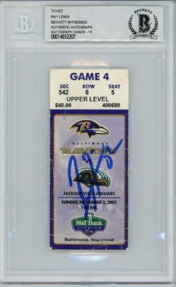 Ray Lewis Signed Baltimore Ravens Ticket 11/2/03 vs Jaguars BAS Slab 