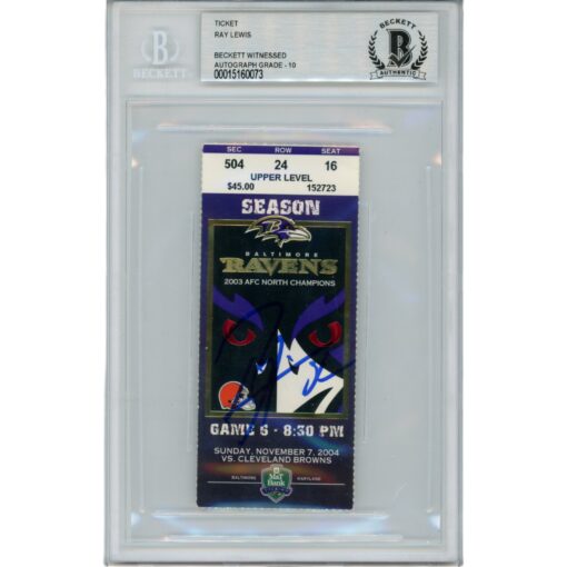 Ray Lewis Autographed Baltimore Ravens 11/07/04 Ticket Stub Beckett 47575