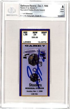 Ray Lewis Signed Baltimore Ravens 12/01/96 Ticket Stub Slab Beckett