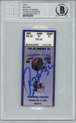 Ray Lewis Signed Baltimore Ravens Ticket 10/6/96 vs Pats BAS Slab   