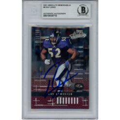 Ray Lewis Autographed/Signed 2001 Absolute #8 Trading Card Slab Beckett 53499