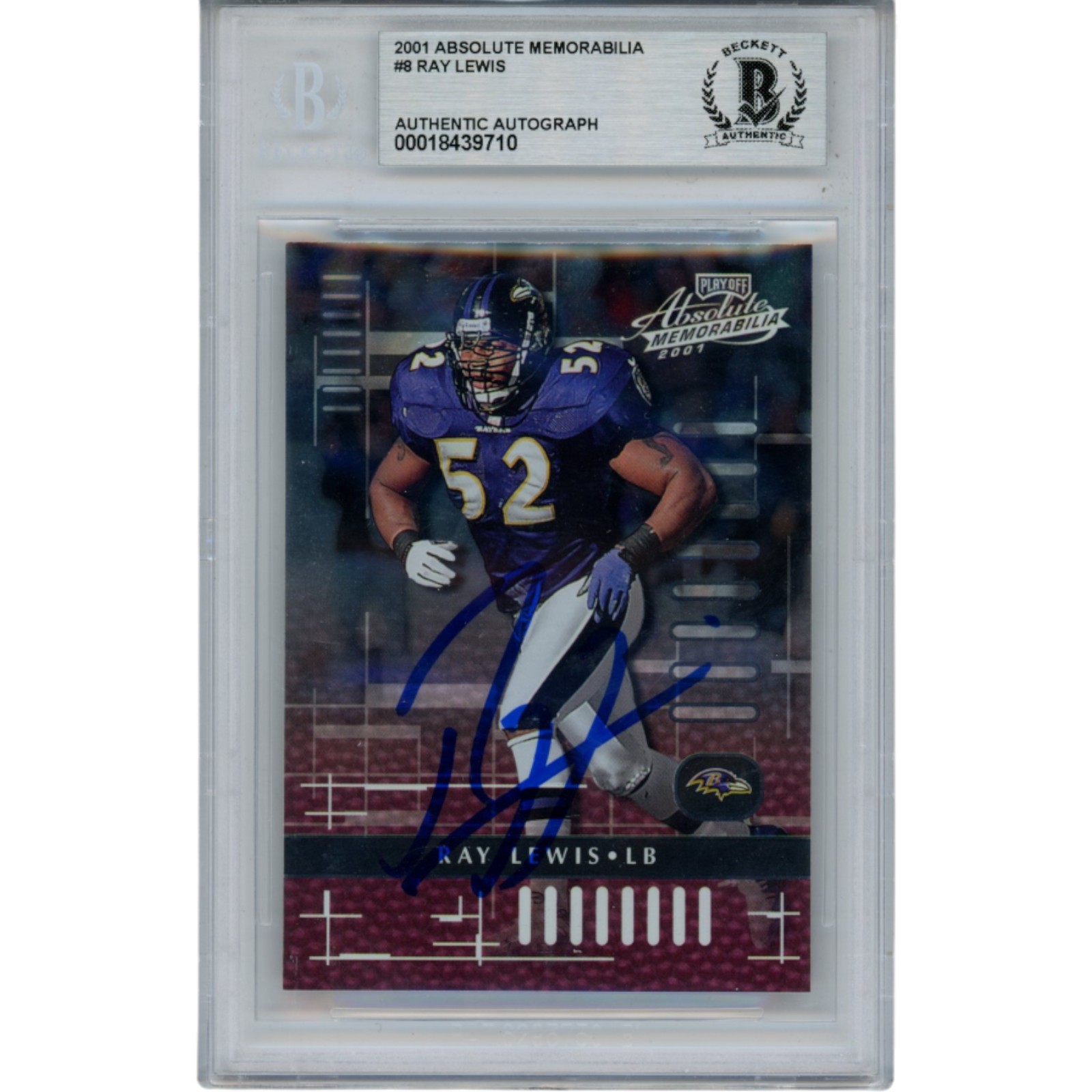 Ray Lewis Autographed/Signed 2001 Absolute #8 Trading Card Slab Beckett 53499 1 Ray Lewis Autographed/Signed 2001 Absolute #8 Trading Card Slab Beckett 53499