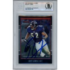 Ray Lewis Autographed 2001 Bowman Chrome #43 Trading Card Slab Beckett 53473