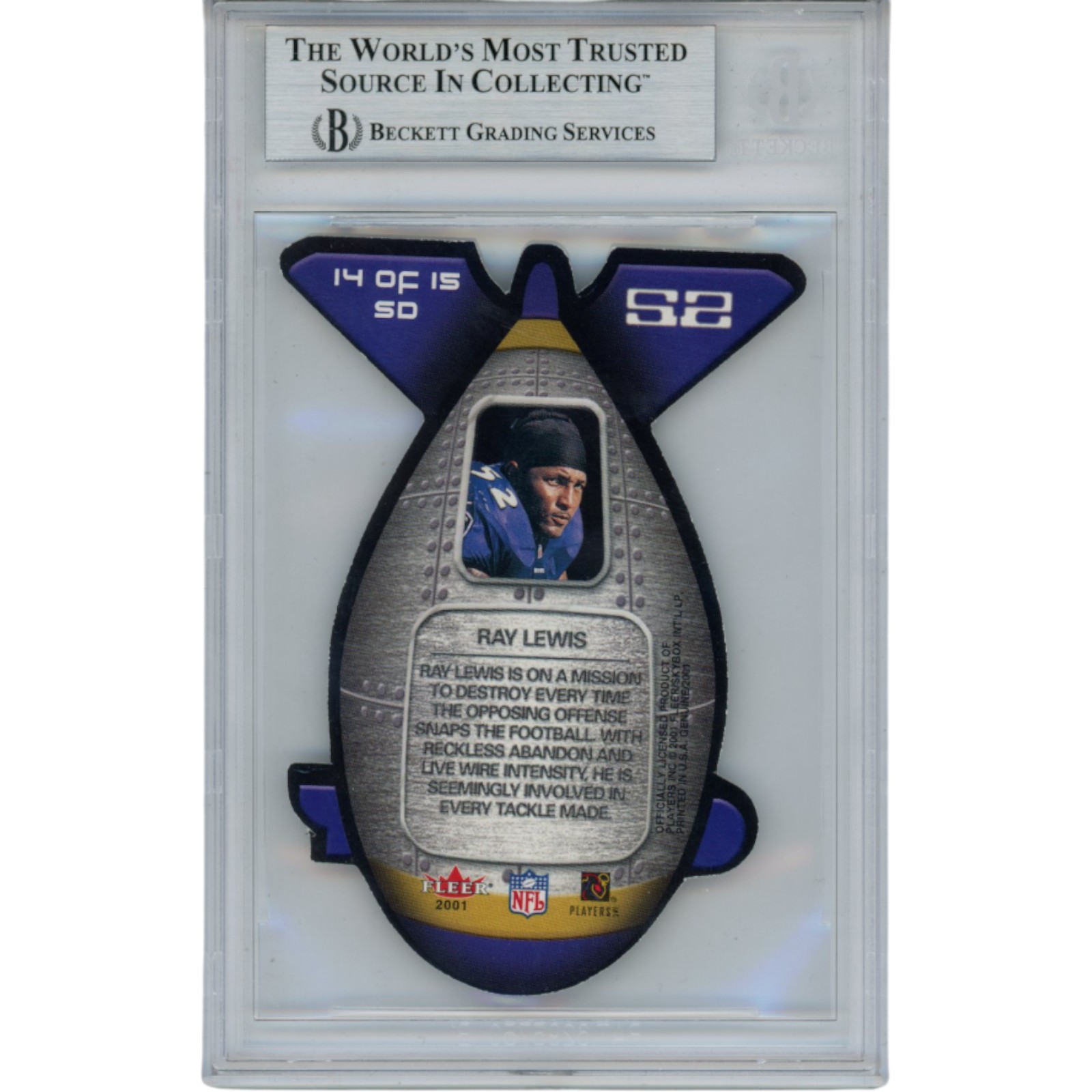 Ray Lewis Autographed 2001 Fleer Genuine 14/15 Trading Card Slab Beckett 53508 2 Ray Lewis Autographed 2001 Fleer Genuine 14/15 Trading Card Slab Beckett 53508