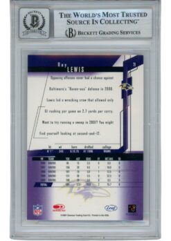Ray Lewis Autographed 2001 Leaf Rookies and Stars #71 Trading Card Beckett 53028