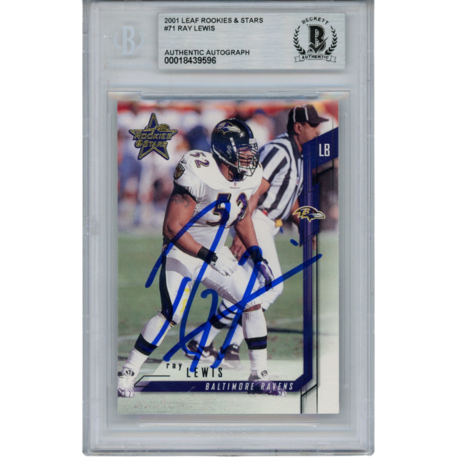 Ray Lewis Autographed 2001 Leaf Rookies & Stars #71 Trading Card Beckett 53524