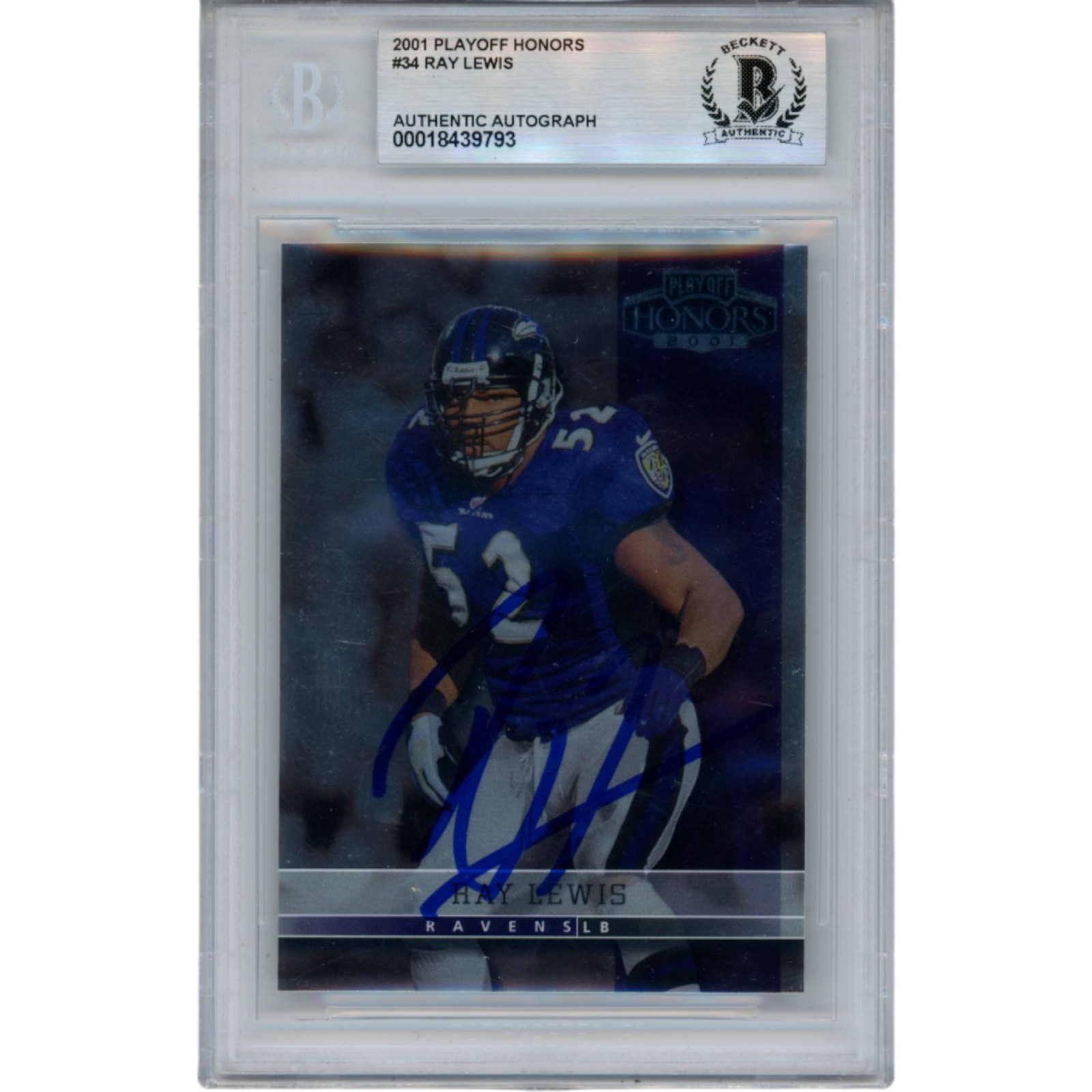 Ray Lewis Autographed 2001 Playoff Honors #34 Trading Card Slab Beckett 53471 1 Ray Lewis Autographed 2001 Playoff Honors #34 Trading Card Slab Beckett 53471