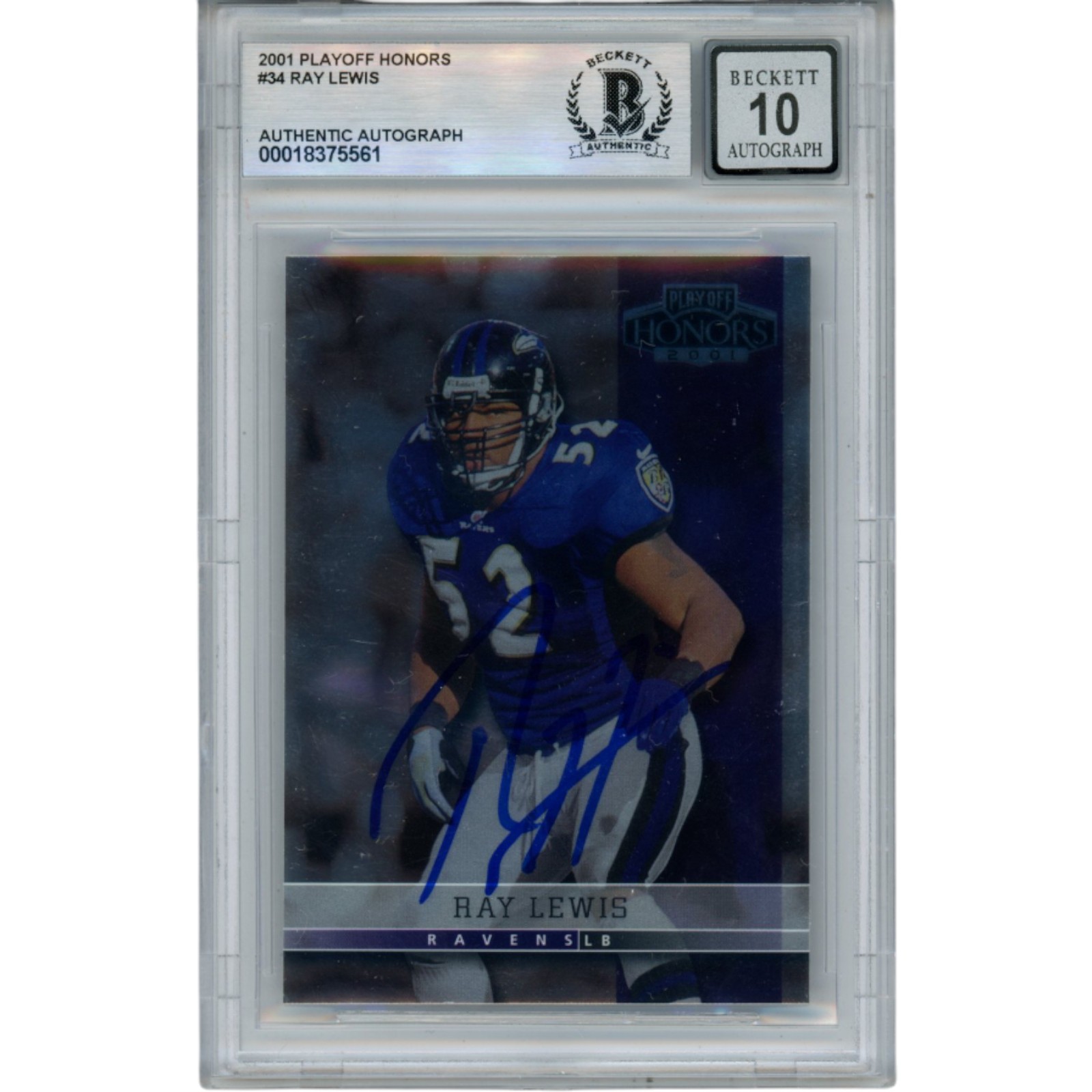 Ray Lewis Autographed 2001 Playoff Honors #34 Trading Card Beckett 52937