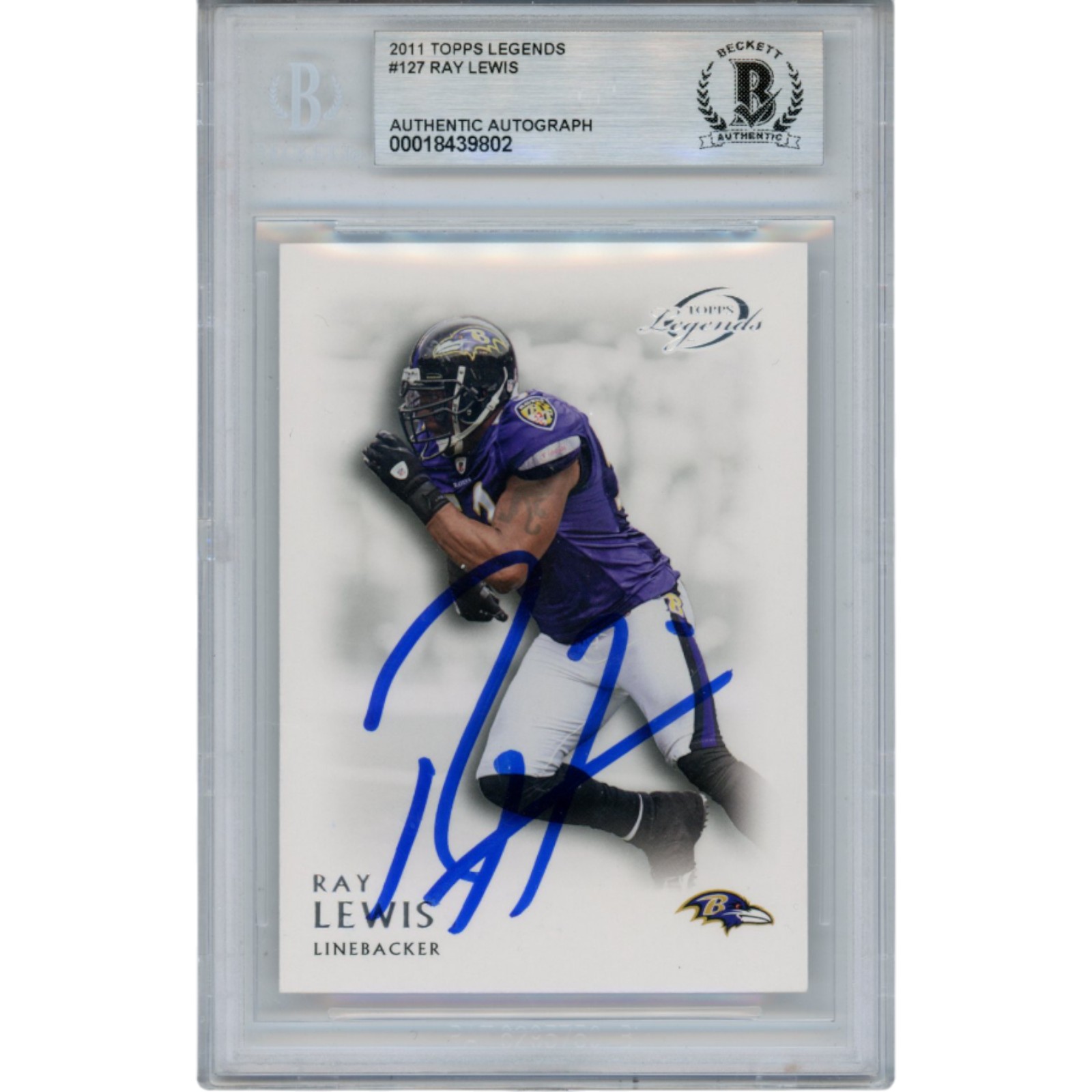 Ray Lewis Autographed 2001 Topps Legends #127 Trading Card Slab Beckett 53462 1 Ray Lewis Autographed 2001 Topps Legends #127 Trading Card Slab Beckett 53462