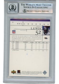 Ray Lewis Autographed 2001 Upper Deck Legends #3 Trading Card Beckett 53039