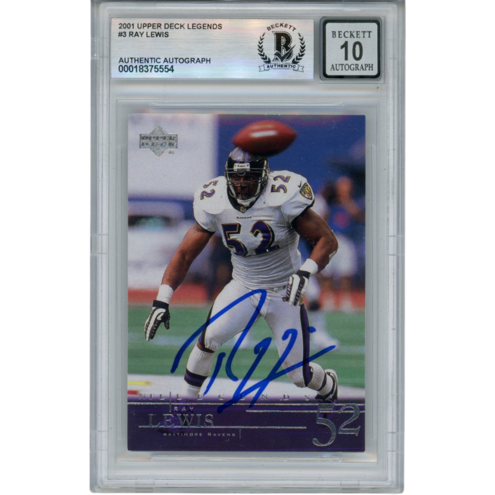 Ray Lewis Autographed/Signed 2001 Upper Deck #3 Trading Card Beckett 52938