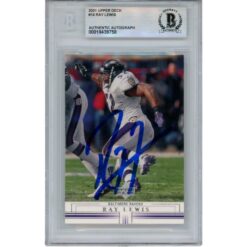 Ray Lewis Autographed/Signed 2001 Upper Deck #14 Trading Card Slab Beckett 53469