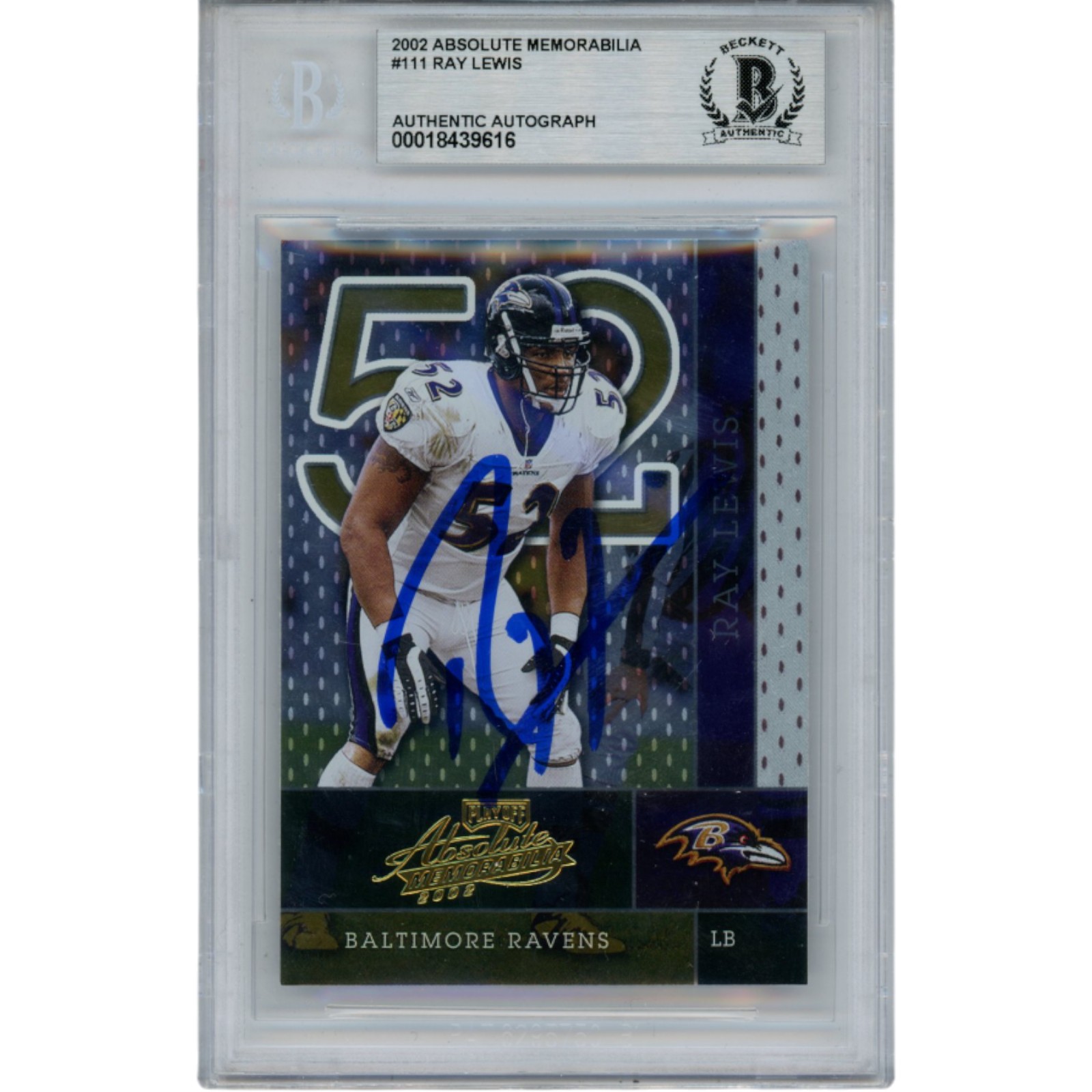 Ray Lewis Autographed/Signed 2002 Absolute #111 Trading Card Slab Beckett 53506 1 Ray Lewis Autographed/Signed 2002 Absolute #111 Trading Card Slab Beckett 53506