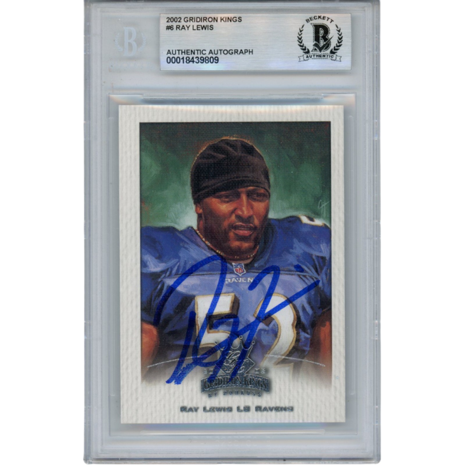 Ray Lewis Autographed 2002 Donruss GridIron Kings #6 Trading Card Beckett 53456