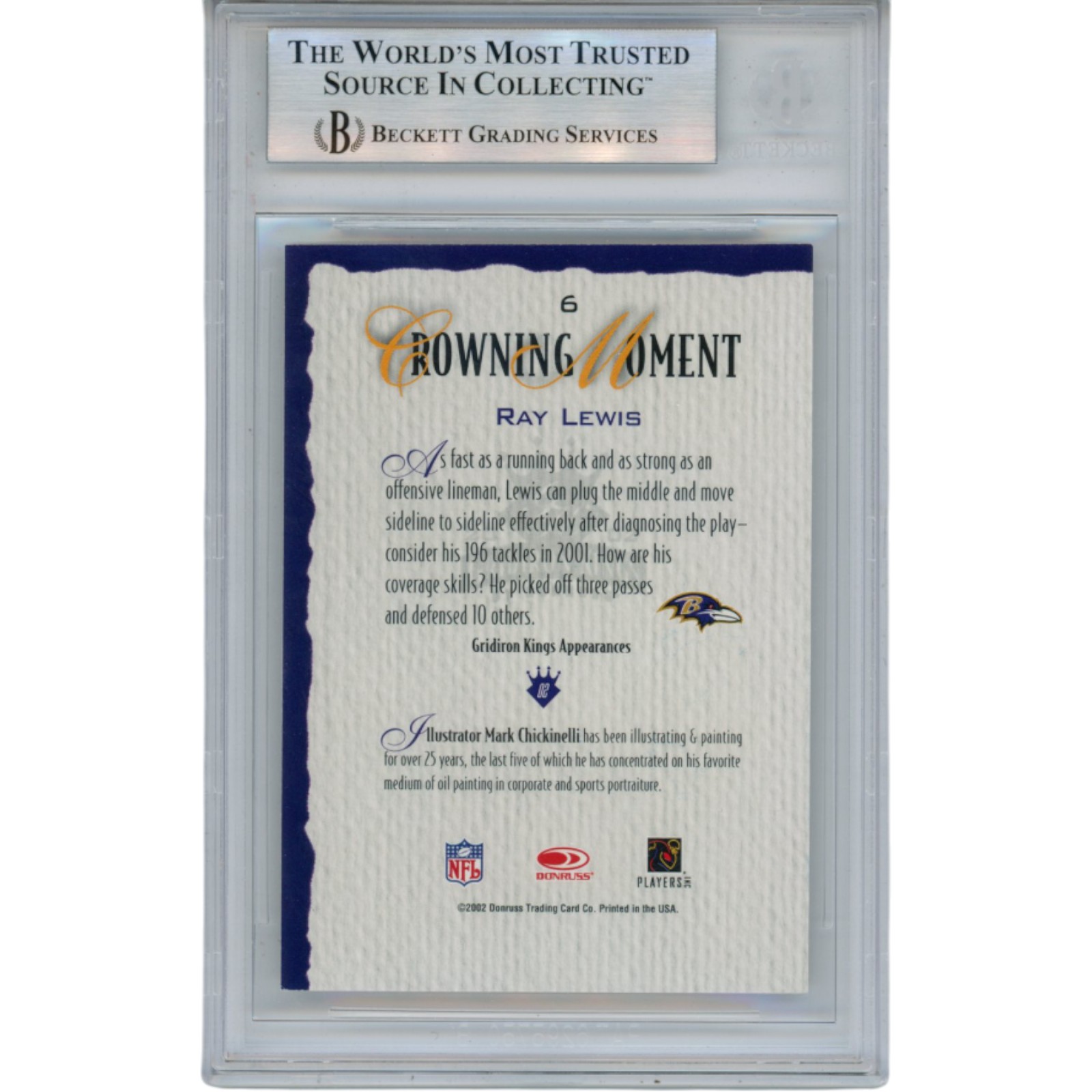 Ray Lewis Autographed 2002 Donruss GridIron Kings #6 Trading Card Beckett 53456 2 Ray Lewis Autographed 2002 Donruss GridIron Kings #6 Trading Card Beckett 53456