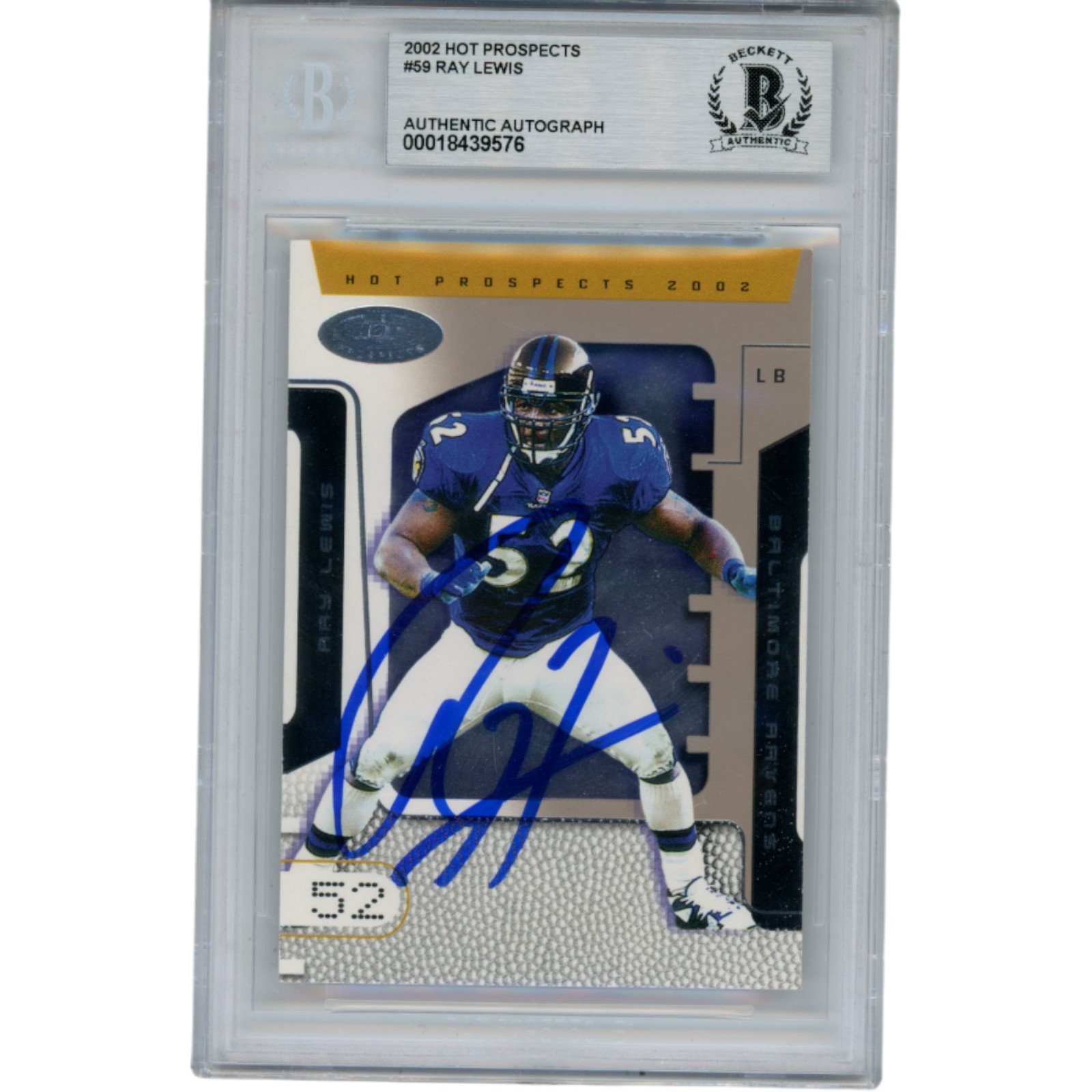 Ray Lewis Autographed 2002 Fleer Hot Prospects #59 Trading Card Beckett 53519