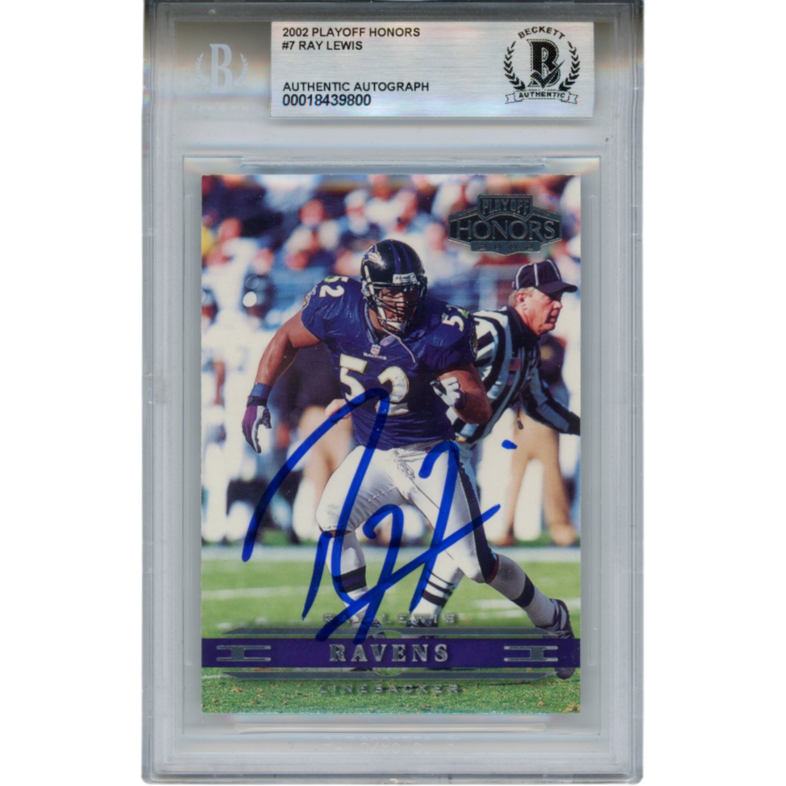 Ray Lewis Autographed 2002 Playoff Honors #7 Trading Card Slab Beckett 53464 1 Ray Lewis Autographed 2002 Playoff Honors #7 Trading Card Slab Beckett 53464