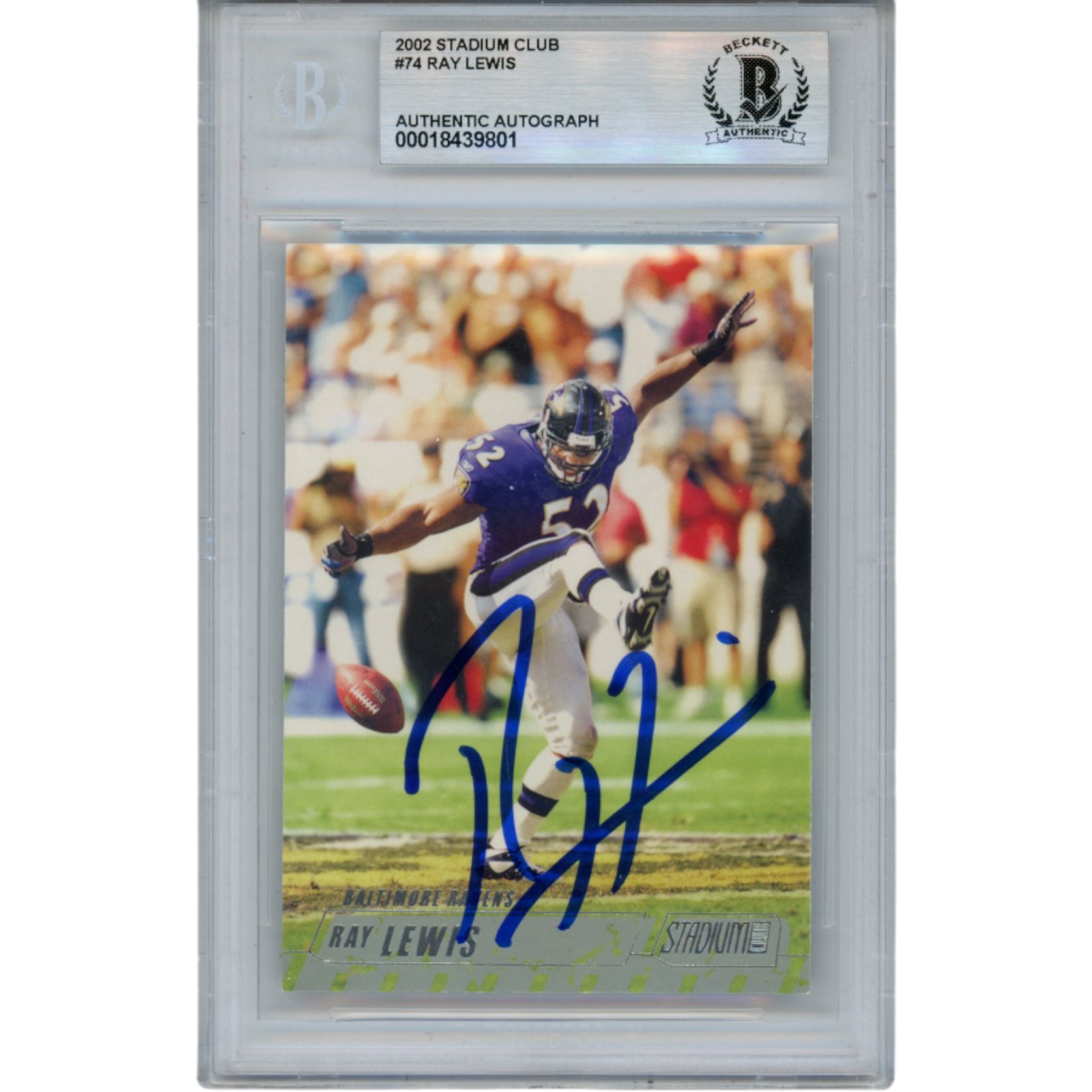 Ray Lewis Autographed 2002 Stadium Club #74 Trading Card Slab Beckett 53463
