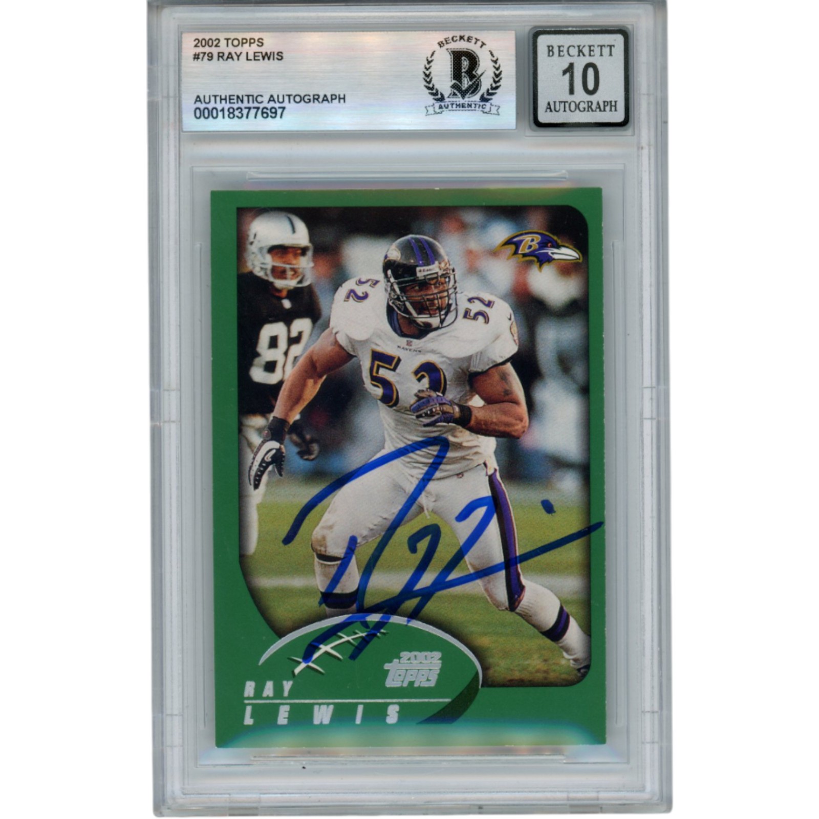 Ray Lewis Autographed/Signed 2002 Topps #79 Trading Card Beckett 52930