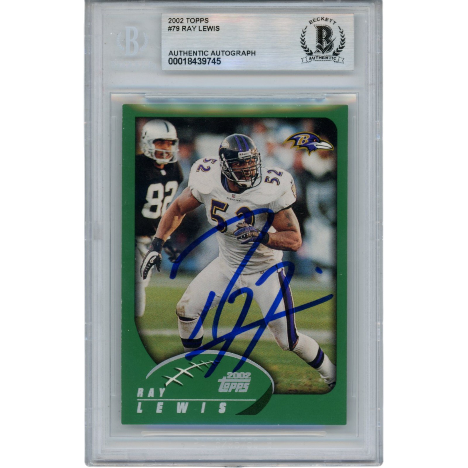 Ray Lewis Autographed/Signed 2002 Topps #79 Trading Card Slab Beckett 53488