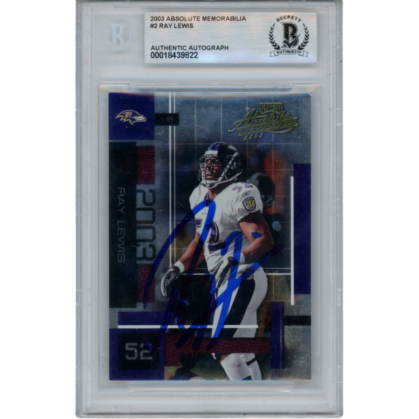 Ray Lewis Autographed/Signed 2003 Absolute #2 Trading Card Slab Beckett 53454 1 Ray Lewis Autographed/Signed 2003 Absolute #2 Trading Card Slab Beckett 53454
