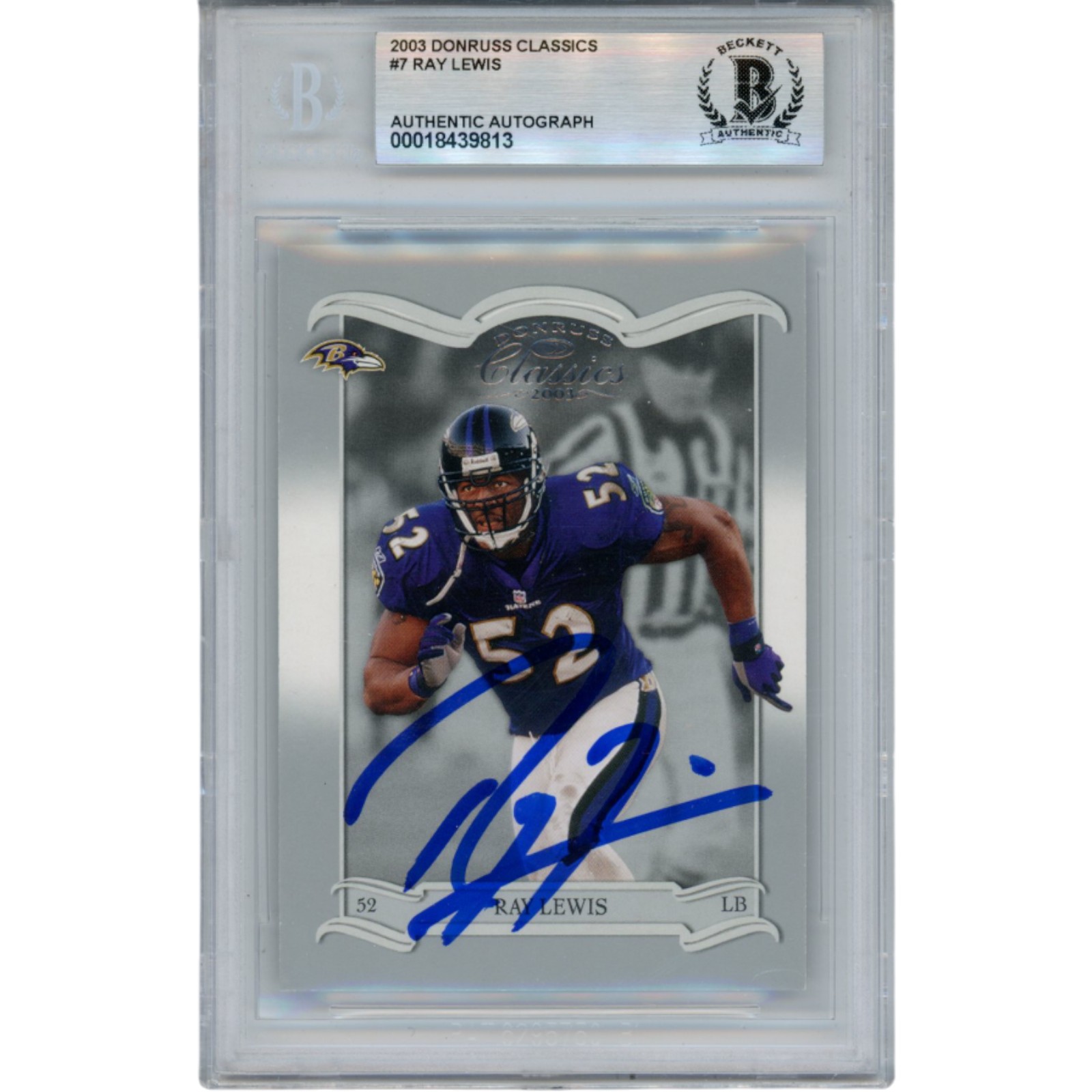 Ray Lewis Autographed 2003 Donruss Classics #7 Trading Card Slab Beckett 53455