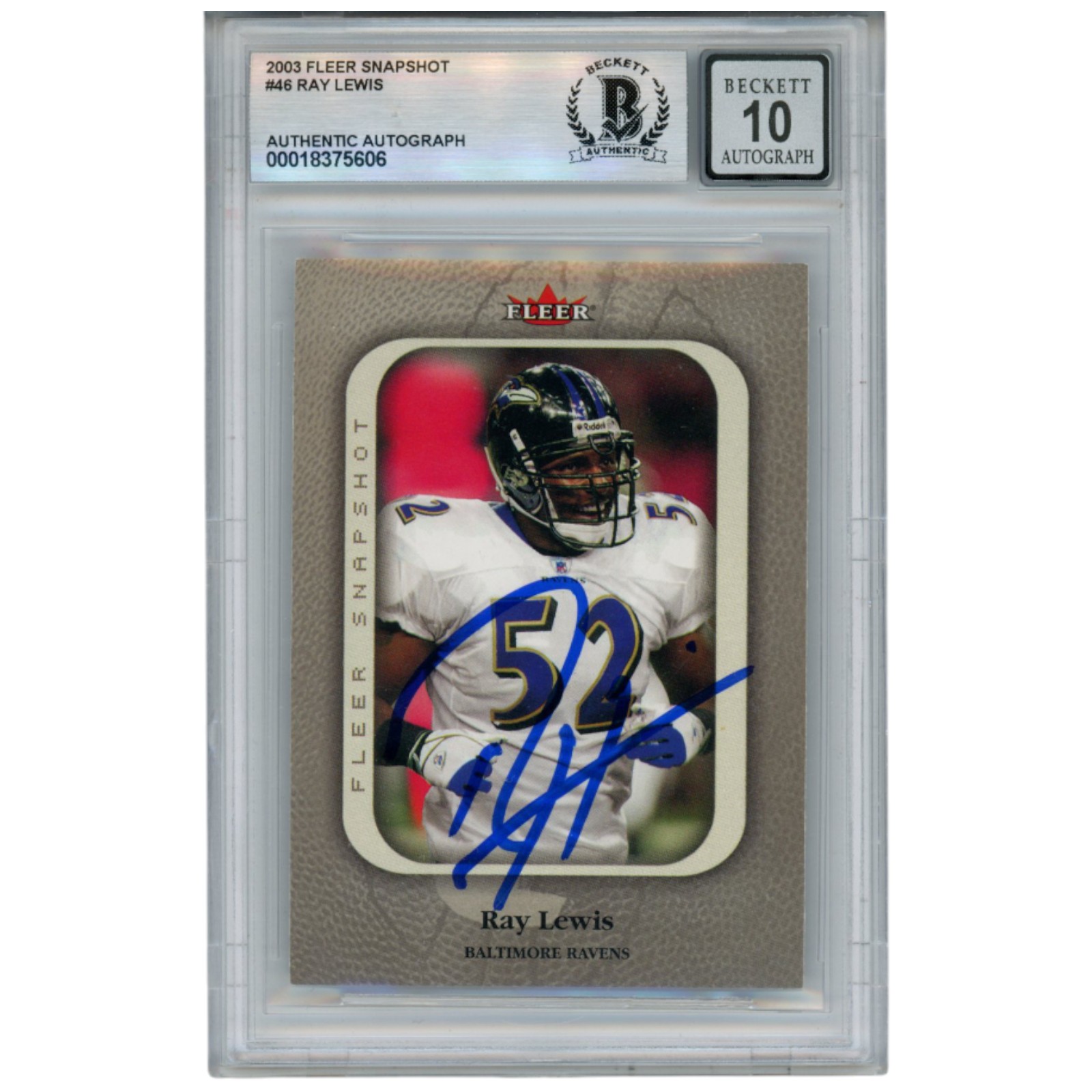 Ray Lewis Autographed/Signed 2003 Fleer #46 Trading Card Beckett 52923