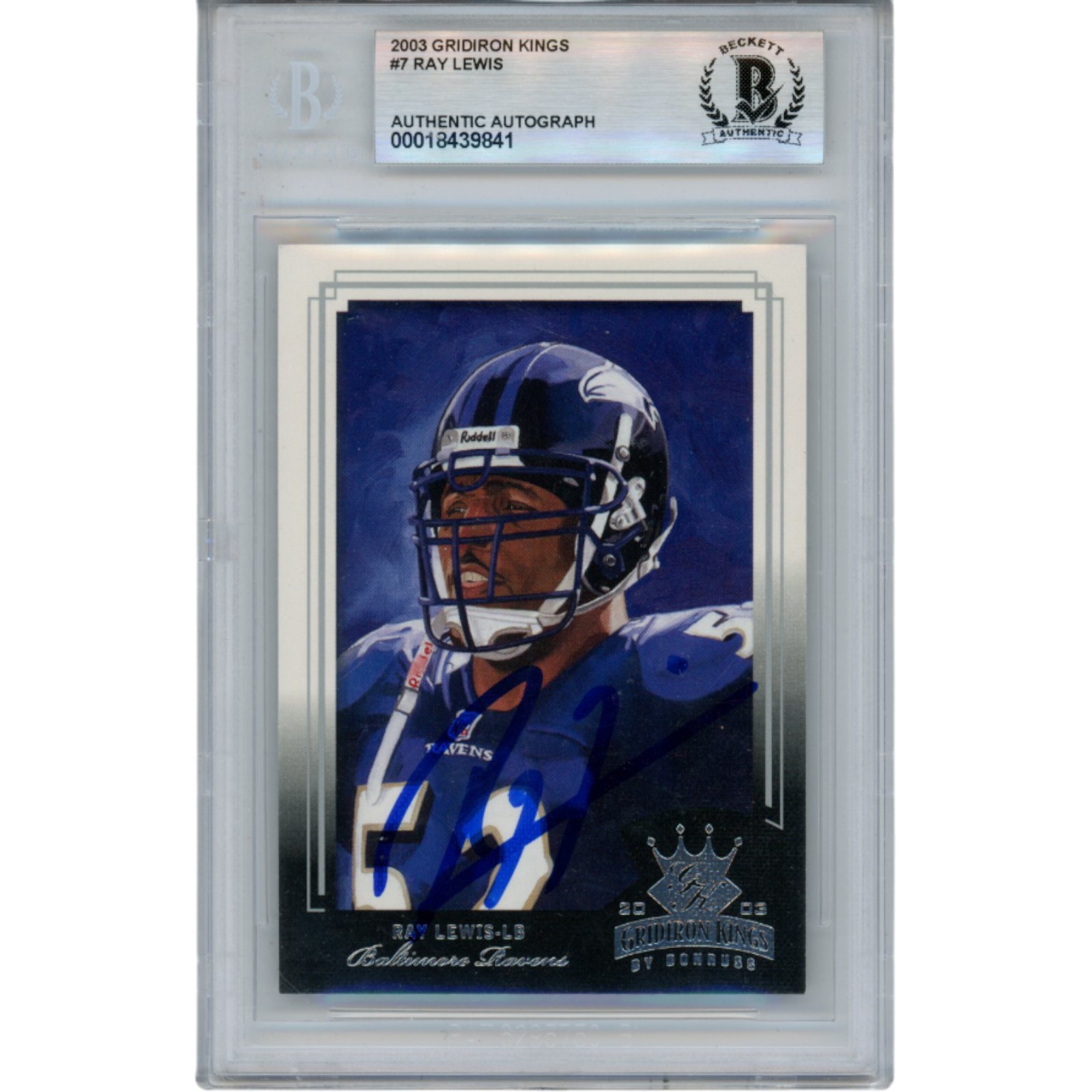 Ray Lewis Autographed 2003 Donruss GridIron Kings #7 Trading Card Beckett 53453
