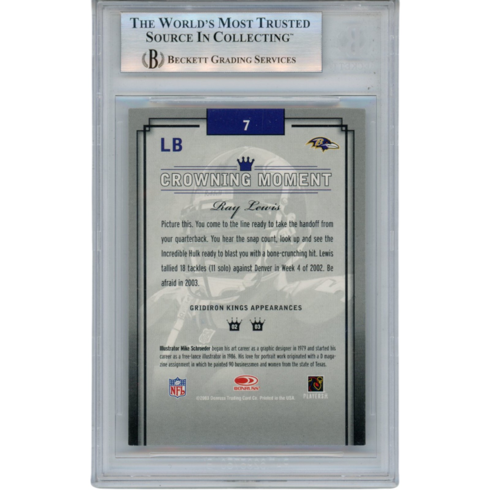 Ray Lewis Autographed 2003 Donruss GridIron Kings #7 Trading Card Beckett 53453 2 Ray Lewis Autographed 2003 Donruss GridIron Kings #7 Trading Card Beckett 53453