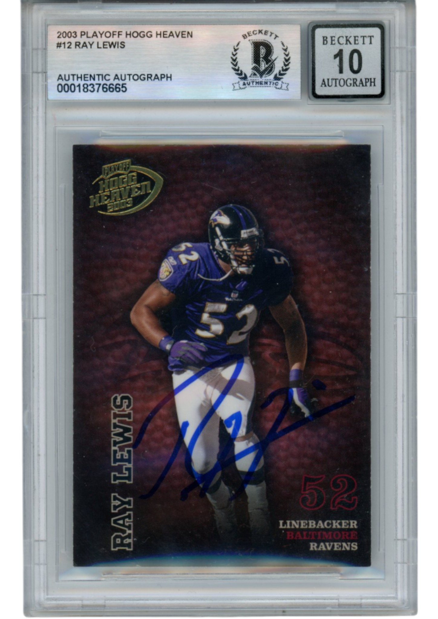 Ray Lewis Autographed 2003 Playoff Hogg Heaven #12 Trading Card Beckett 53038