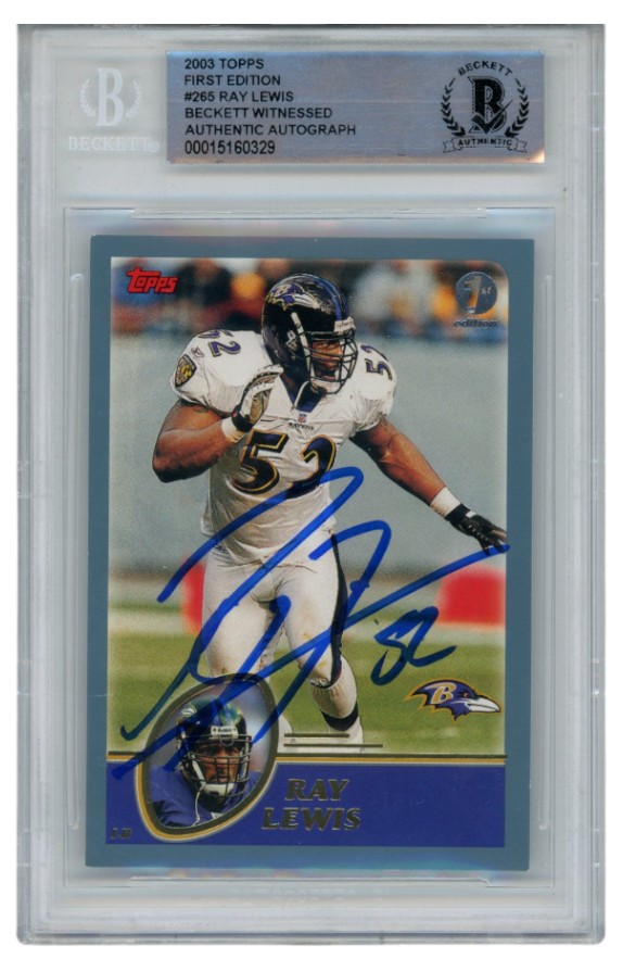 Ray Lewis Autographed/Signed 2003 Topps #265 Trading Card Slab Beckett 52665 1 Ray Lewis Autographed/Signed 2003 Topps #265 Trading Card Slab Beckett 52665