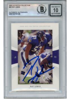 Ray Lewis Autographed 2003 Upper Deck Patch #63 Trading Card Beckett 53032