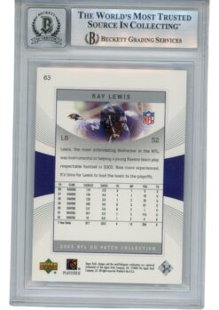 Ray Lewis Autographed 2003 Upper Deck Patch #63 Trading Card Beckett 53032