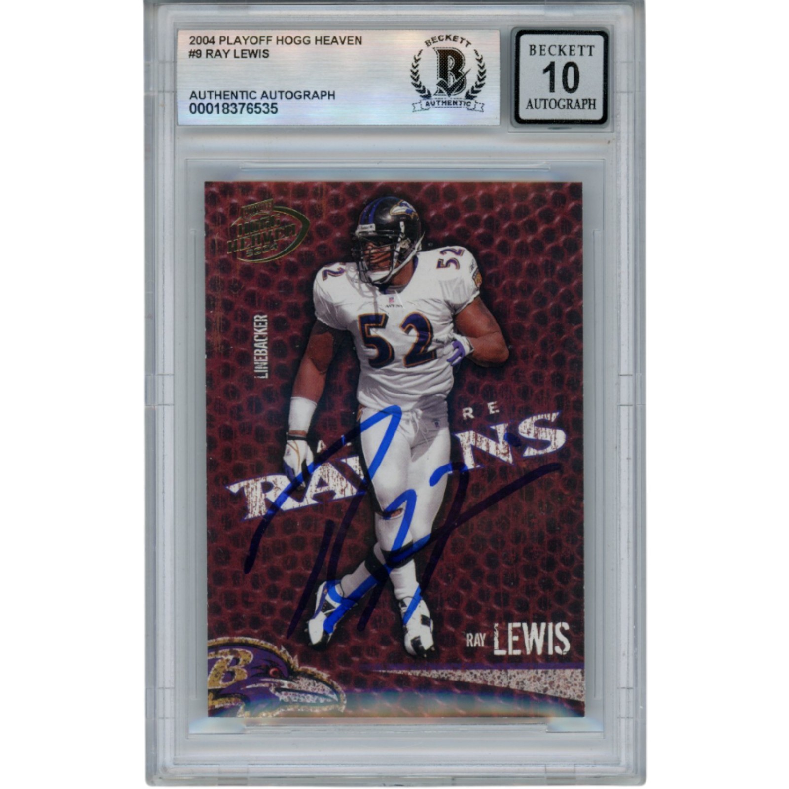 Ray Lewis Autographed 2004 Playoff Hogg Heaven #9 Trading Card Beckett 53051