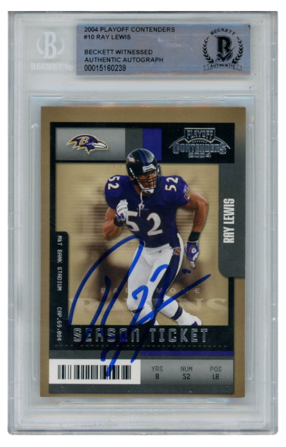 Ray Lewis Autographed/Signed 04 Playoff Contenders #10 Card Slab Beckett 52698