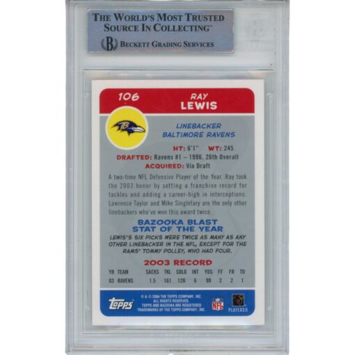 Ray Lewis Autographed/Signed 04 Topps Bazooka Slabbed Trading Card Beckett 47932