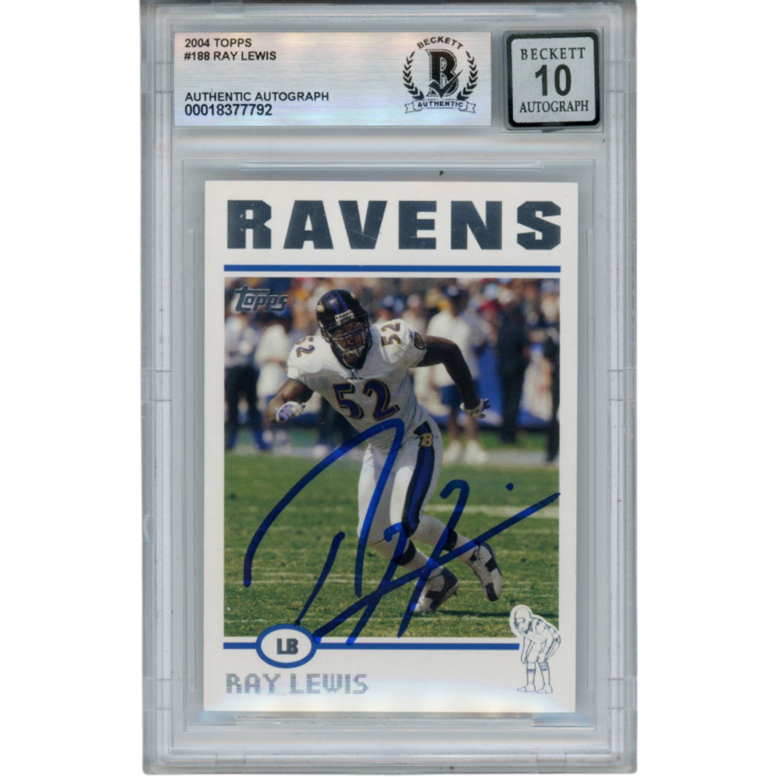 Ray Lewis Autographed/Signed 2004 Topps #188 Trading Card Beckett 52955