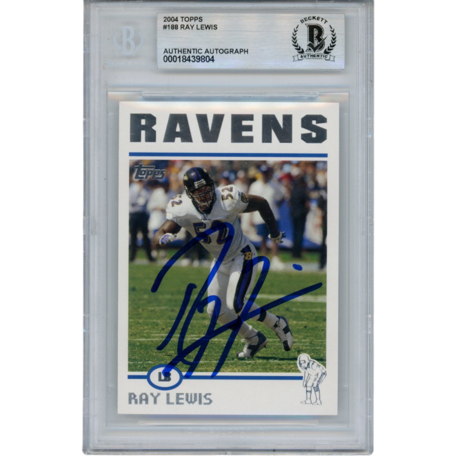 Ray Lewis Autographed/Signed 2004 Topps #188 Trading Card Slab Beckett 53459