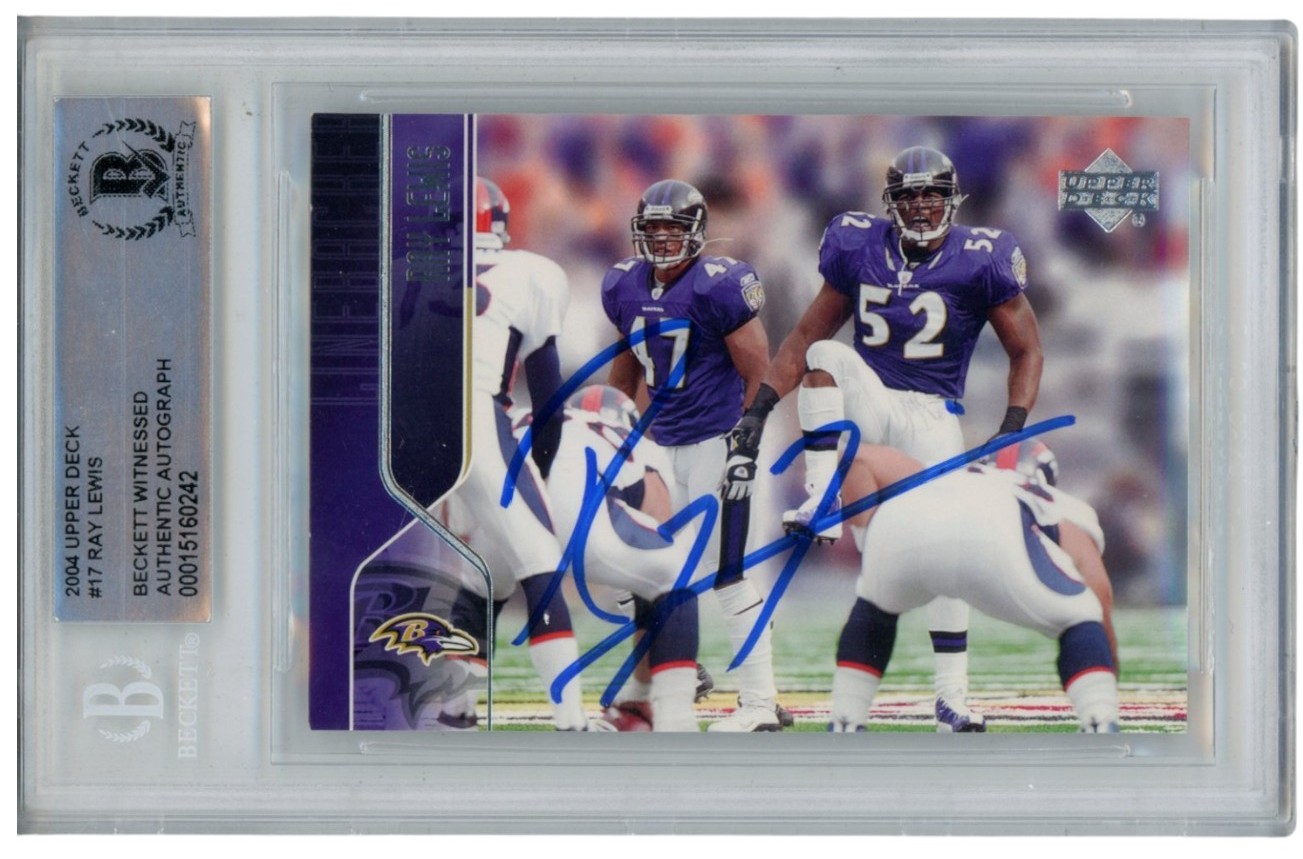 Ray Lewis Autographed/Signed 2004 Upper Deck #17 Trading Card Beckett 52667