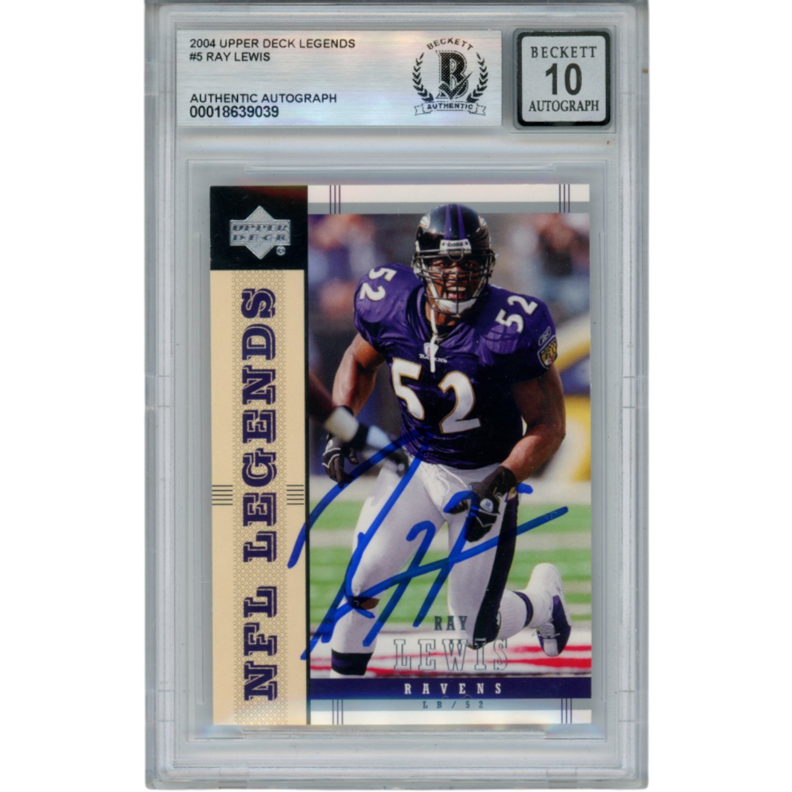 Ray Lewis Autographed 2004 Upper Deck Legends #5 Trading Card Beckett 52976