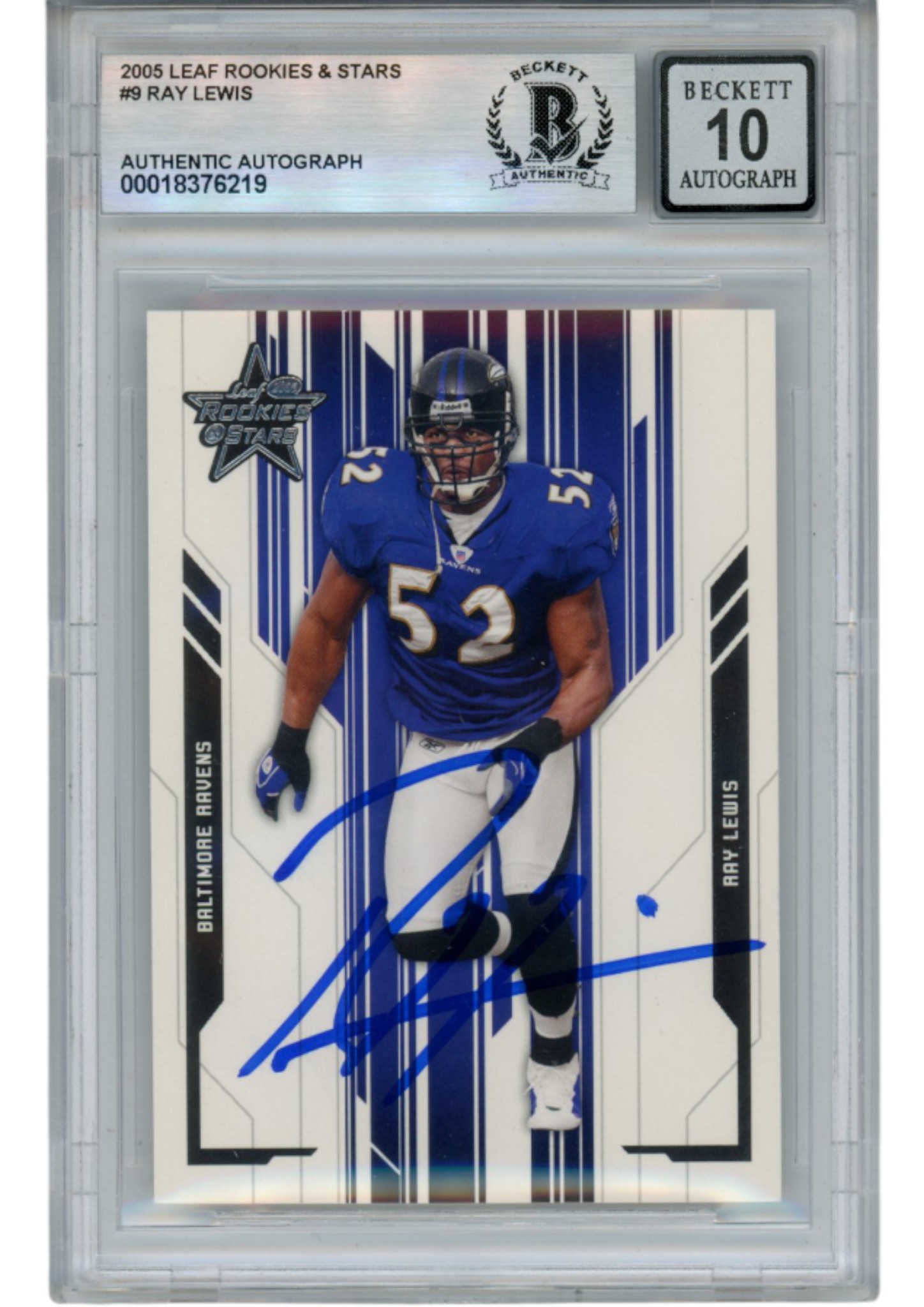 Ray Lewis Autographed 2005 Leaf Rookies & Stars #9 Trading Card Beckett 53025