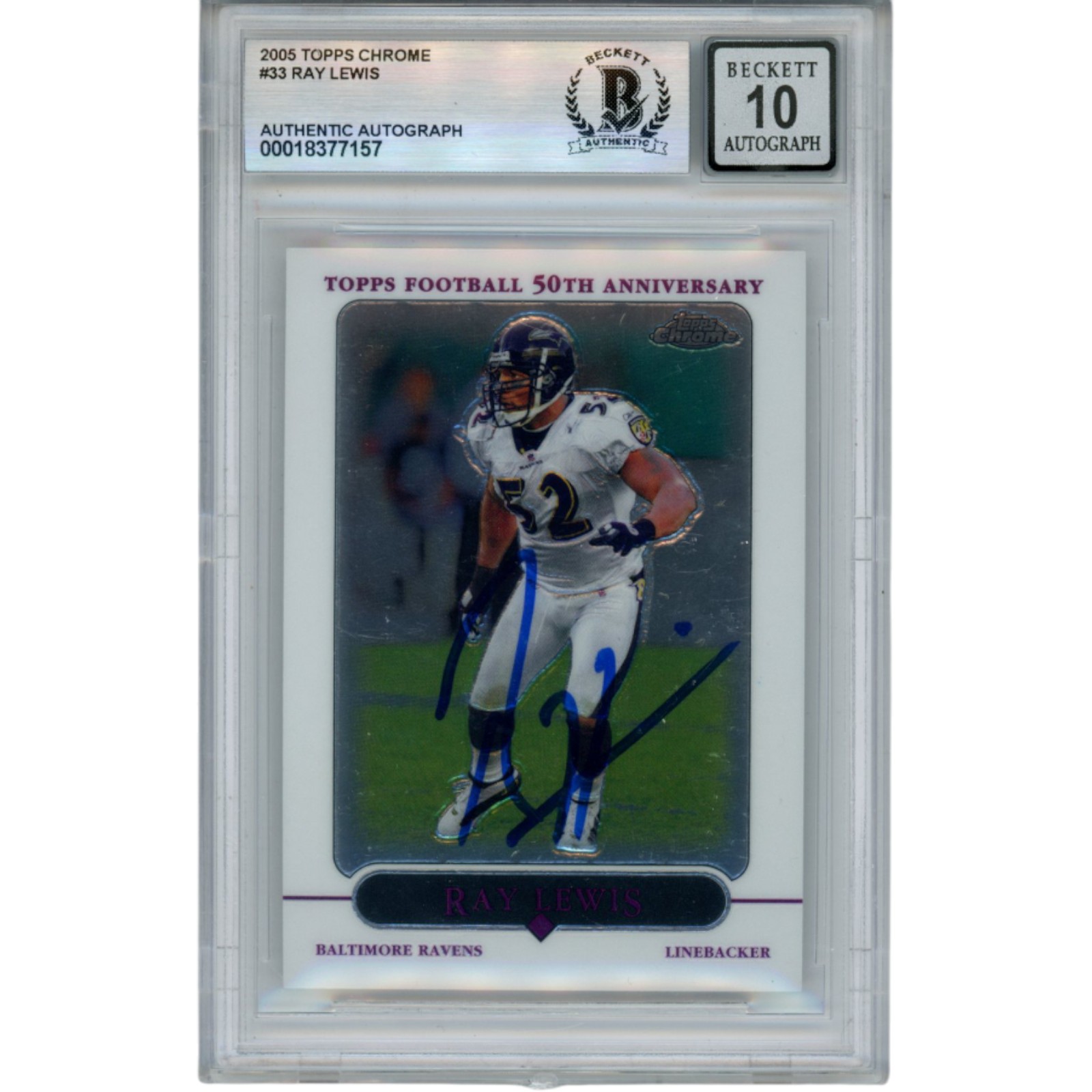 Ray Lewis Autographed 2005 Topps Chrome #33 Trading Card Beckett 52995